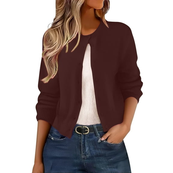 iHPH7 Cropped Cardigan Light Cardigans for Women's Outerwear Fall Fashion Long Sleeve Sweaters for Women Knit Cardigans for Women Fall Cardigans for Women Wine L