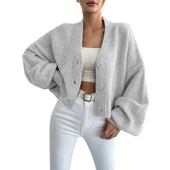 iHPH7 Cropped Cardigan Sweaters for Women Knit Cardigans for Women Fall Sweaters for Women Travel Cardigan Sweater Jacket for Women Fall Cardigans for Women Button Up Sweaters for Women Light Gray S