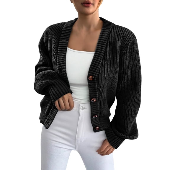 iHPH7 Cropped Cardigan Travel Cardigan Long Sleeve Cardigan for Women Knits Clothing Casual Outerwear Short Cardigans for Women Fall Fashion Black S