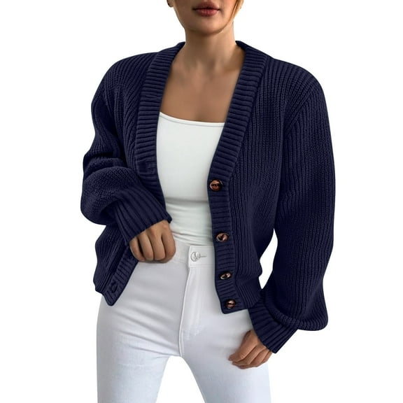 iHPH7 Cropped Cardigan for Women Sweater Jacket for Women Cropped Sweater Button Up Sweaters for Women Button Down Sweaters for Women's Outerwear Travel Cardigan Dark Blue S