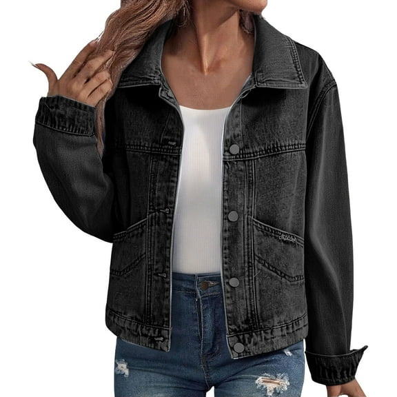 iHPH7 Cropped Jean Jacket for Women Cropped Jacket Fall Jackets Vintage Jacket Fall Clothes Jean Jacket Women Womens Jackets Casual Black 4XL
