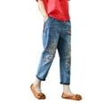 thumbnail image 1 of iHPH7 Cropped Jeans Women, Capri Jeans for Women, Baggy Jeans, Embroidered Jeans for Women, High Waisted Jeans for Women, Red XL, 1 of 3