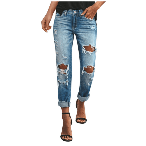 iHPH7 Cropped Jeans Women, Capri Jeans for Women, Ripped Jeans Womens, Skinny Jeans for Women, High Waisted Jeans for Women, Blue XXL