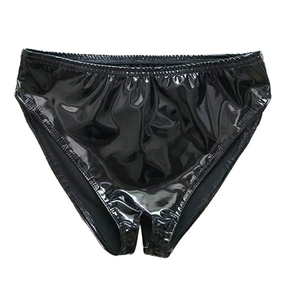 iHPH7 Crotchless Underwear for Women, Briefs for Women, Latex Panties, Latex Underwear, Crotchless Panties, Black XL