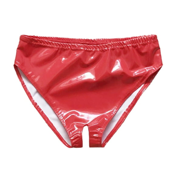 iHPH7 Crotchless Underwear for Women, Briefs for Women, Latex Panties, Latex Underwear, Crotchless Panties, Red M
