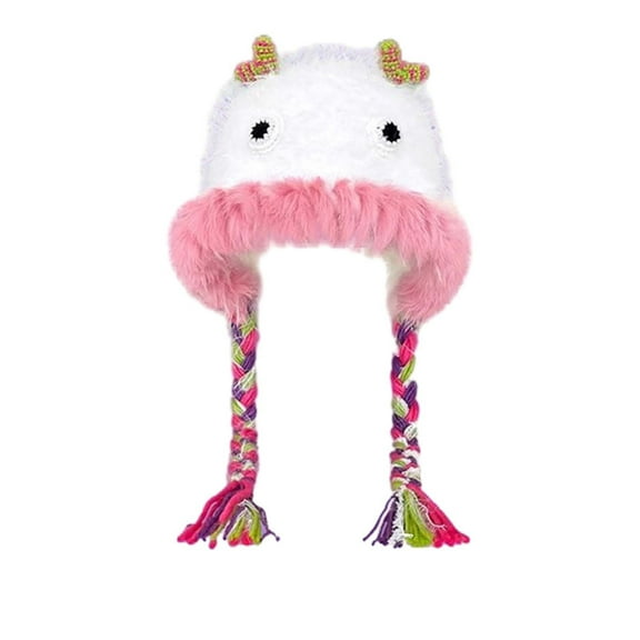 iHPH7 Cute Beanie Faux Fur Hat Winter Hats for Women Cold Weather Snow Hats for Women Warm Beanie Fuzzy Beanie Winter Hats for Women White One Size