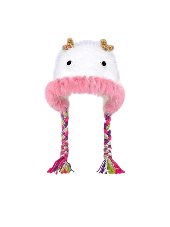 Cute Beanie Faux Fur Hat Winter Hats for Women Cold Weather Snow Hats for Women Warm Beanie Fuzzy Beanie Winter Hats for Women White One Size