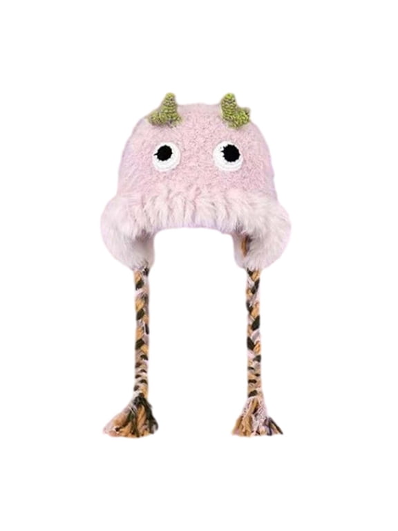 Cute Beanie Fuzzy Hat Warm Hats for Women Faux Fur Hat Warm Beanie Snow Hats for Women Furry Hat Pink One Size