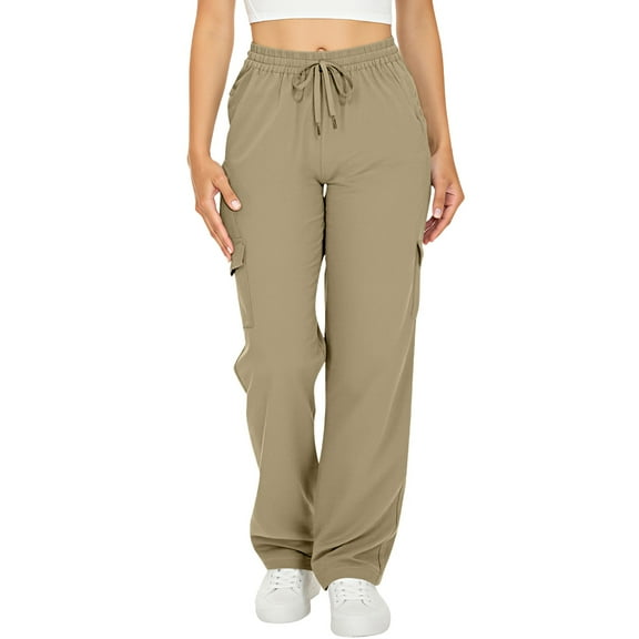 iHPH7 Drawstring Pants Women Womens Fall Clothing Straight Leg Sweatpants for Women Cargo Sweatpants for Women Elastic Waist Pants for Women Y2k Pants Outdoor Clothing Khaki L