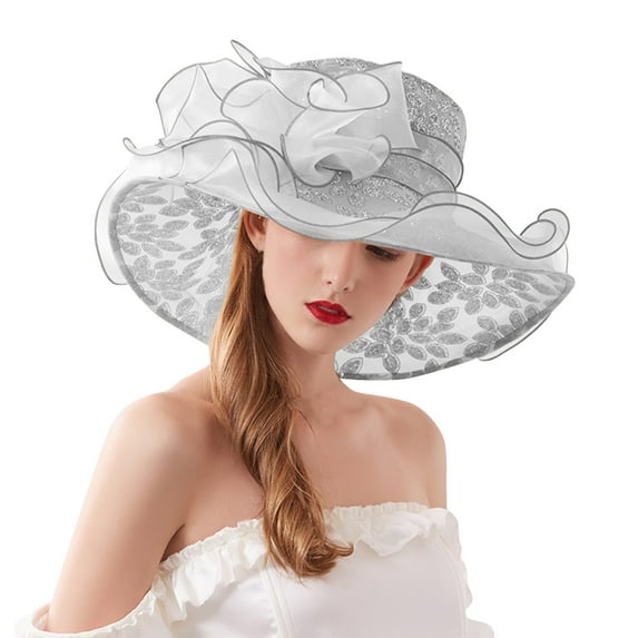 iHPH7 Dress Hats for Women Tea Party Accessories for Women Derby Hats for Women Beach Hats for Women Wide Brim Hats for Women, Gray One Size