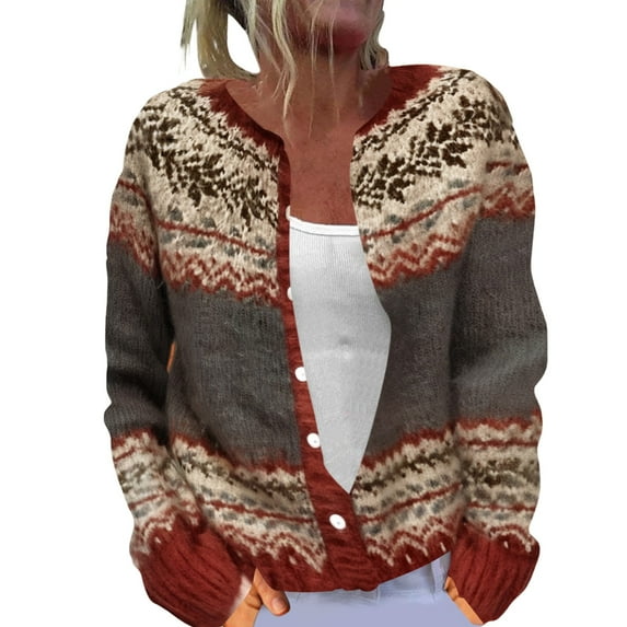 iHPH7 Fair Isle Sweater Women Button Up Cardigans for Women Loose Cardigan for Women Vintage Sweaters for Women Fisherman Sweater Women Fall Cardigans for Women Dark Gray L