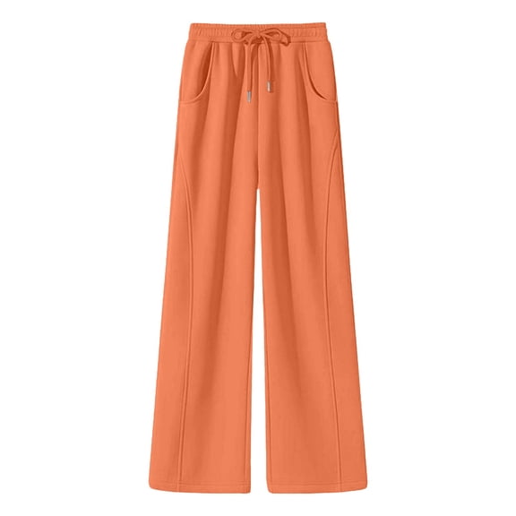 iHPH7 Fall Fashion Palazzo Pants for Women Fall Clothes Wide Leg Pants Woman Baggy Pants Travel Pants Women Drawstring Pants Women Orange M