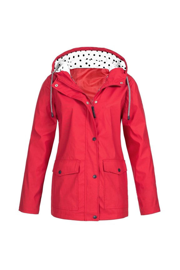 Fall Outfits for Women Hooded Rain Coats for Women Womens Raincoats Waterproof with Hood Waterproof Windbreaker Women Windbreaker Jacket Travel Rain Coats for Women Packable Watermelon Red 3XL