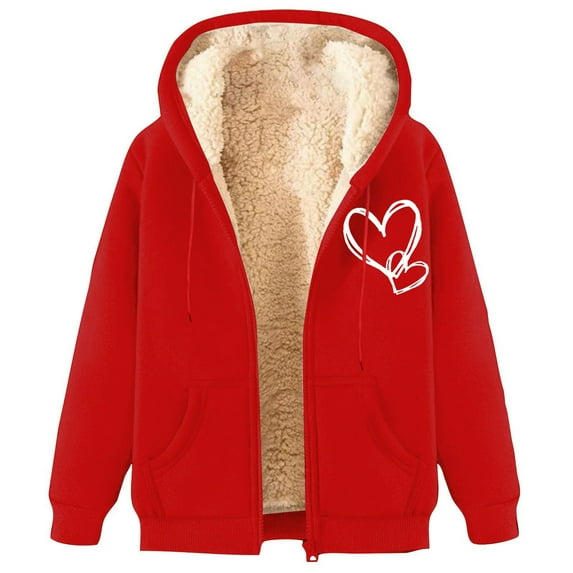 iHPH7 Fleece Hoodie Women Hooded Jacket Women Winter Jackets for Women Plain Hoodies for Women Zip Up Hoodie Women Full Zip Hoodies for Women's Outerwear Red 2 4XL