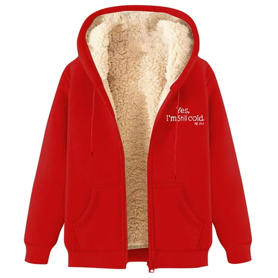 iHPH7 Fleece Hoodie Women Warm Winter Coats for Women Hooded Jacket Women Casual Outerwear Womens Jacket Plain Hoodies for Women Comfort Hoodie Red M