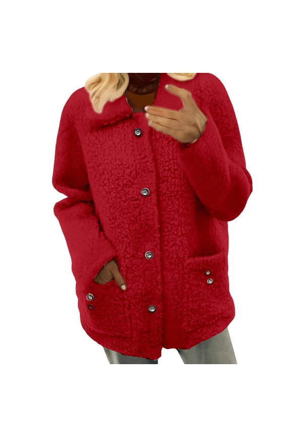 Fleece Jacket Warm Jackets for Women Casual Outerwear Winter Jackets for Women Winter Outfits for Women Fuzzy Jackets for Women Winter Clothing for Women Red M