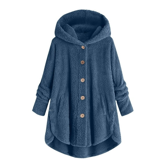 iHPH7 Fleece Jacket Women Teddy Jacket Women Warm Clothes for Women's Outerwear Casual Outerwear Winter Outfits for Women Winter Jackets for Women Dark Blue XL