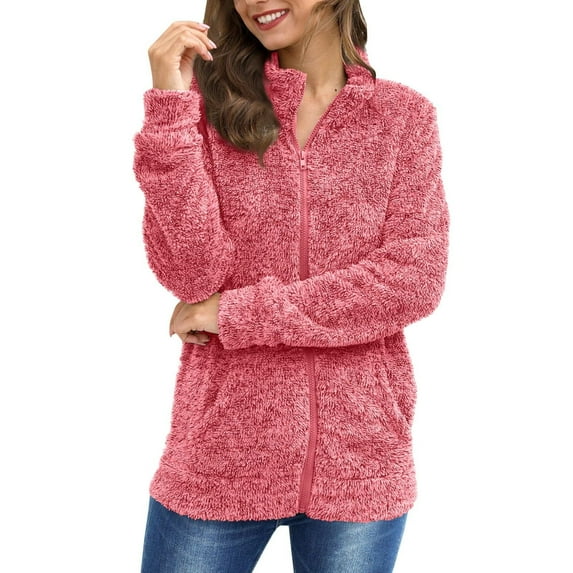 iHPH7 Fleece Jacket Women Winter Outfits for Women Fuzzy Jackets for Women Teddy Coat for Women Warm Winter Coats for Women Casual Outerwear Fluffy Jacket Red L