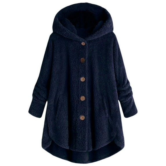 iHPH7 Fleece Jacket Women Winter Outfits for Women Warm Jackets for Women's Coats Hooded Jacket Women Long Jackets for Women Fuzzy Jackets for Women Navy 2 4XL