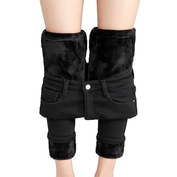 iHPH7 Fleece Lined Jeans Women Fleece Lined Jeggings Women Thermal Jeans for Women High Waisted Jeans for Women Jeggings for Women with Pockets Winter Jeans for Women Stretchy Jeans for Women Black L