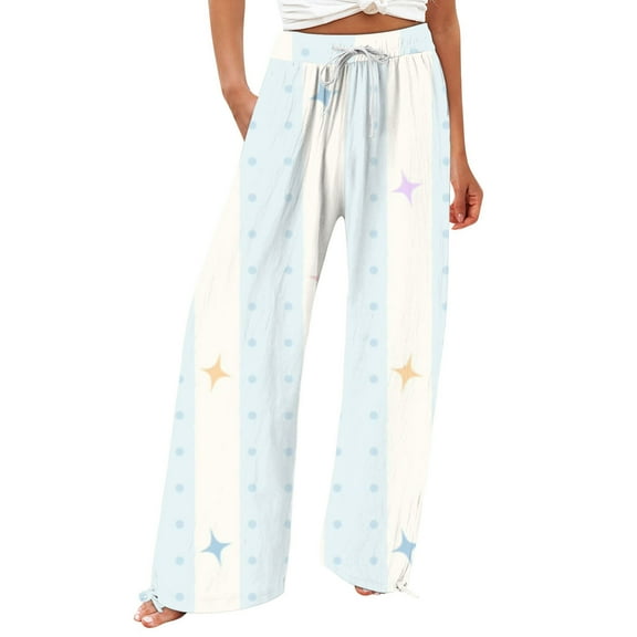 iHPH7 Flowy Pants for Women Palazzo Pants for Women Wide Leg Trousers Women Travel Pants Womens Trousers Elastic Waist Pants for Women Womens Fall Pants Sky Blue XL