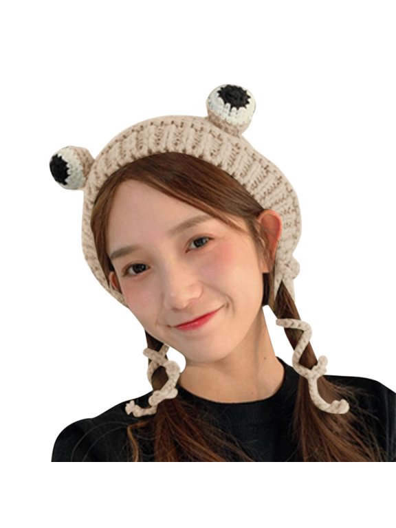 Frog Beanie Winter Hats for Women Y2k Hat Y2k Beanie Knit Hat Cute Beanies for Women Winter Caps for Women Beige M
