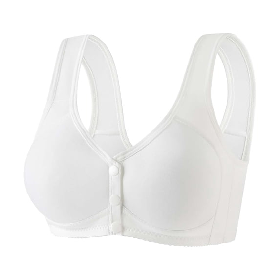 iHPH7 Front Closure Bra Convenient Snap No Underwire Snap Front Bra Breathable Bras for Women Full Coverage Snap Closing Bra Front Button Bras for Seniors White 48