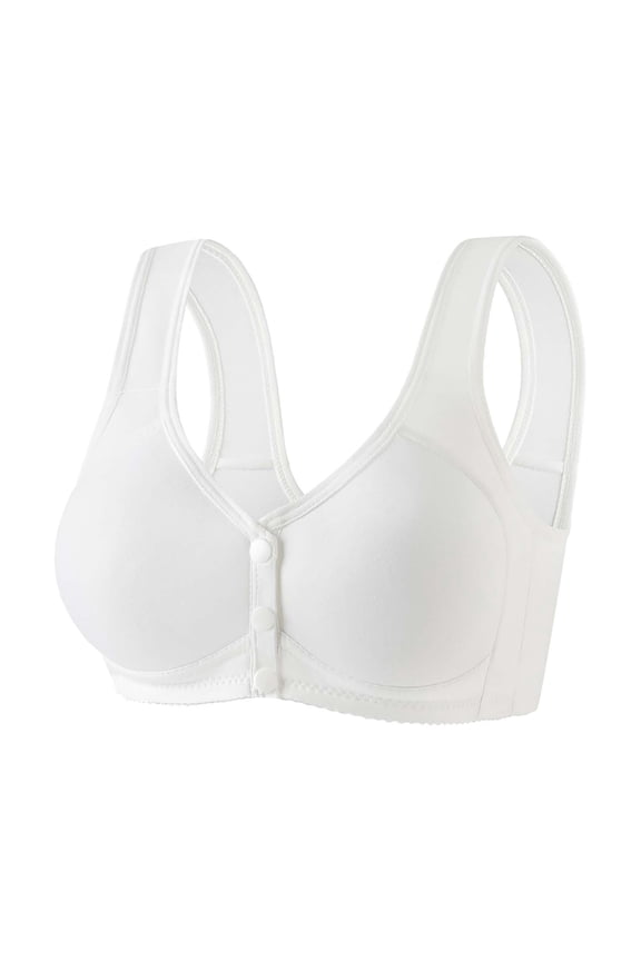 Front Closure Bra Convenient Snap No Underwire Snap Front Bra Breathable Bras for Women Full Coverage Snap Closing Bra Front Button Bras for Seniors White 48
