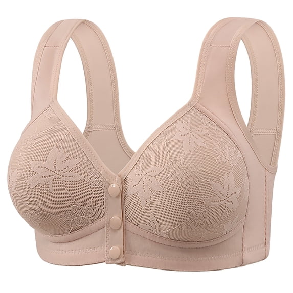 iHPH7 Front Closure Bras Front Button Push Up Bra Floral Print Post Surgery Bra Comfort Convenient Front Clasp Snap Closing Bra Bras for Seniors Soft Gray 42