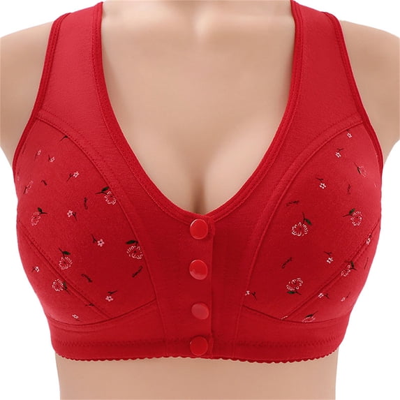 iHPH7 Front Closure Bras for Women Snap Front Bra Bras for Seniors Senior Comfort Bras Front Open Bras for Women No Underwire Snap Closing Bra Wireless Bras Soft Red 4XL