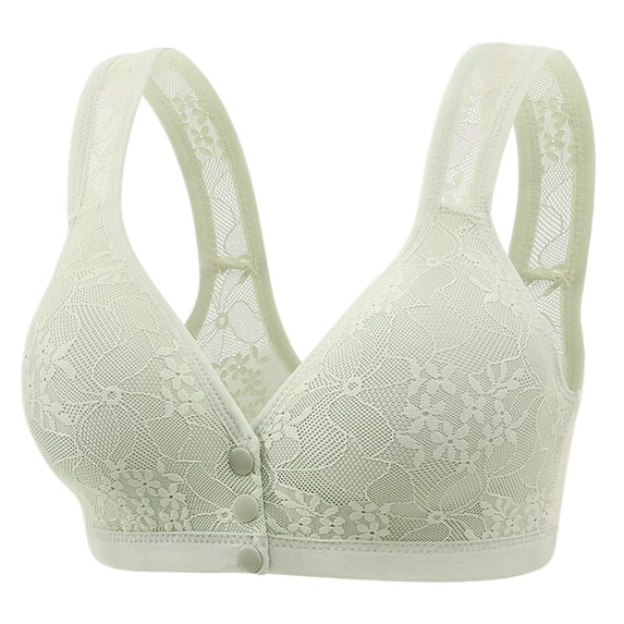 iHPH7 Front Closure Bras for Women, Wireless Bras for Women, Push Up Bra, Full Coverage Bras for Women, Wide Strap Bras for Women, Green 44B