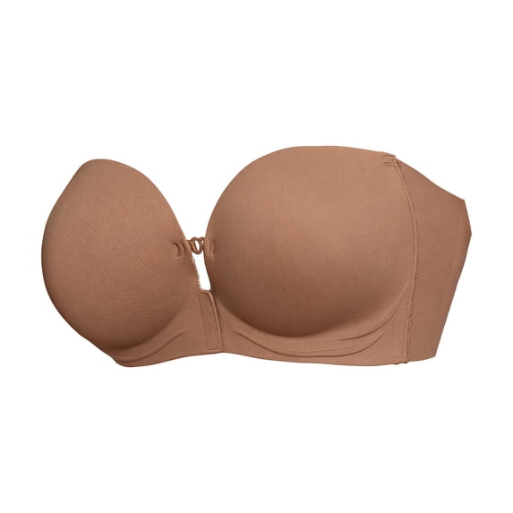 iHPH7 Front Closure Strapless Bras for Women Push Up Bra Non Slip Wireless Supportive Padded Bras Seamless Tube Comfortable Bra Coffee L