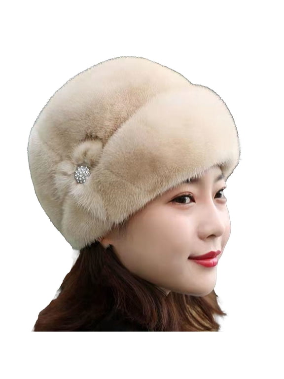 Furry Hat Winter Beanie Faux Fur Hat Warm Beanie Warm Hats for Women Fuzzy Beanie Winter Hats for Women Khaki One Size