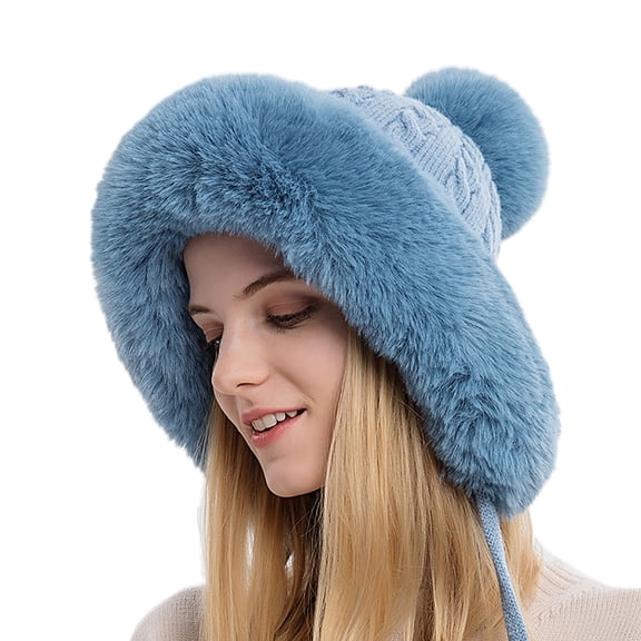 iHPH7 Furry Hat Winter Hats for Women Fuzzy Beanie Fluffy Hat Winter Beanie Winter Caps for Women Warm Hats for Women Blue One Size