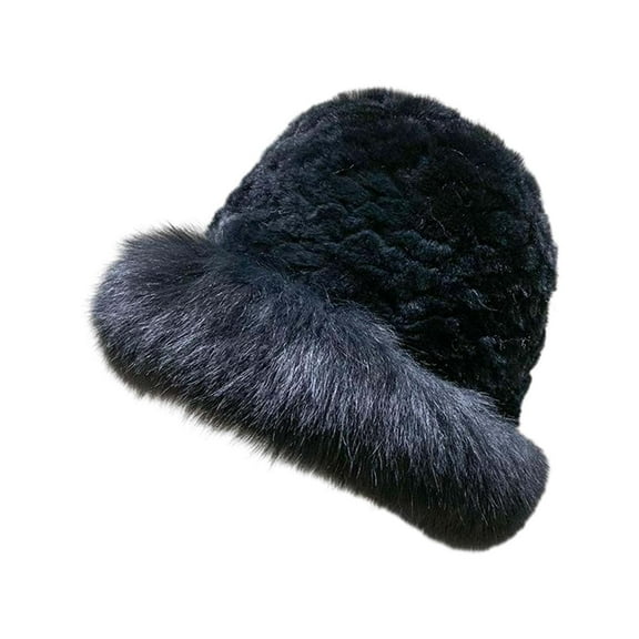 iHPH7 Fuzzy Bucket Hat Fluffy Bucket Hat Winter Bucket Hats for Women Winter Caps for Women Fuzzy Hat Faux Fur Bucket Hat Furry Hat Black One Size