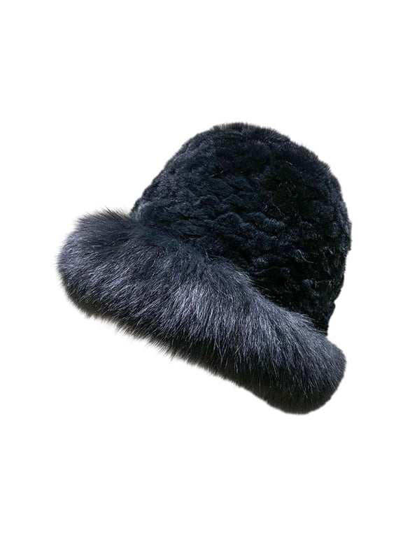 Fuzzy Bucket Hat Fluffy Bucket Hat Winter Bucket Hats for Women Winter Caps for Women Fuzzy Hat Faux Fur Bucket Hat Furry Hat Black One Size