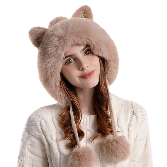 iHPH7 Fuzzy Hat Fuzzy Beanie Fluffy Hat Winter Beanie Snow Hats for Women Fur Hat for Women Winter Hats for Women Cold Weather B One Size