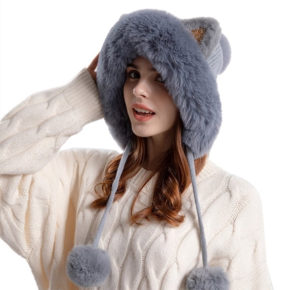 iHPH7 Fuzzy Hat Winter Caps for Women Winter Hats for Women Cold Weather Winter Hats for Women Fuzzy Beanie Winter Beanie Snow Hats for Women Gray One Size