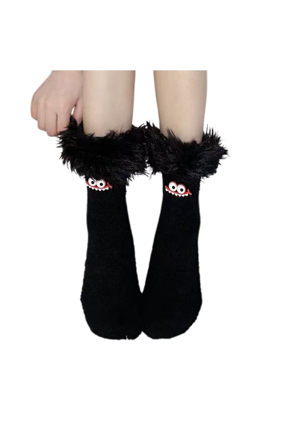 Fuzzy Socks House Socks for Women Indoor Slippers Socks Fuzzy Slipper Socks Womens Crew Socks Lounge Socks Comfortable Socks for Women Black One Size