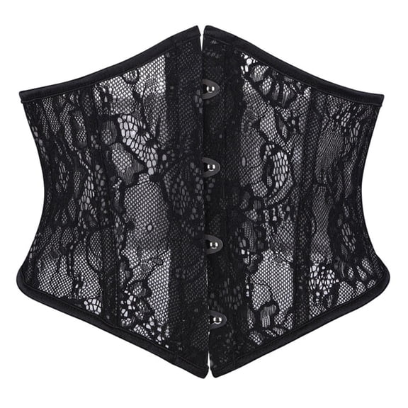 iHPH7 Gothic Black Lace Corset Belt for Women Front Busk Underbust Shapewear Bustier Black 2 M