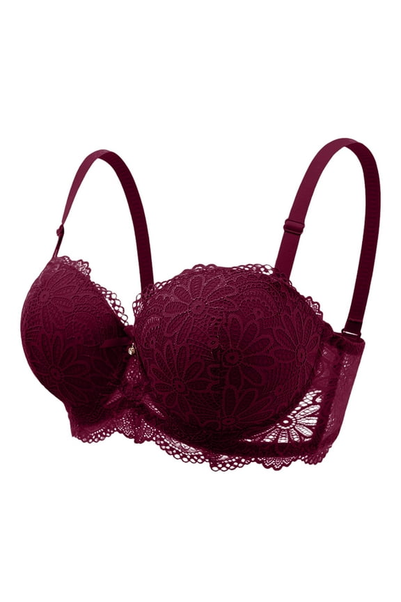 Half Cup Bra, Plus Size Bras for Women, Push Up Bra, Lace Bra, Comfortable Bras for Women, Red 90