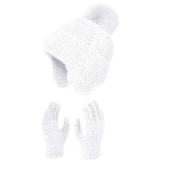 iHPH7 Hat and Glove Set Winter Gloves and Hat Set Knit Hat Gloves Beanie for Women Skull Caps Warm Gloves Winter Hat and Gloves for Women White One Size