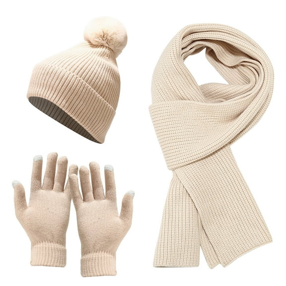 iHPH7 Hat Gloves Scarf Set Women Winter Hat Gloves Scarf Set Beanie Knit Hat Winter Scarf Warm Gloves Winter Accessories Beige One Size