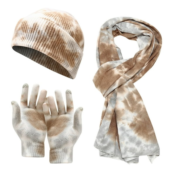 iHPH7 Hat Gloves Scarf Set Women Winter Hat Gloves Scarf Set Beanie Knit Hat Winter Scarf Warm Gloves Winter Accessories Khaki One Size