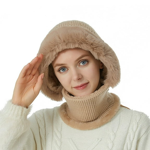iHPH7 Hat Scarf Gorros De Frio Para Mujeres Hat and Scarf Set for Women Hooded Scarf for Women Winter Hats for Women Winter Scarf Hat with Scarf Attached Khaki One Size