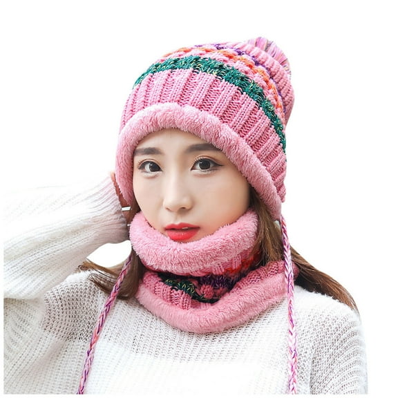 iHPH7 Hat and Scarf Set Hat Scarf Beanie and Scarf Set Skull Cap Knit Hat Winter Scarf for Women Winter Accessories for Women Pink One Size