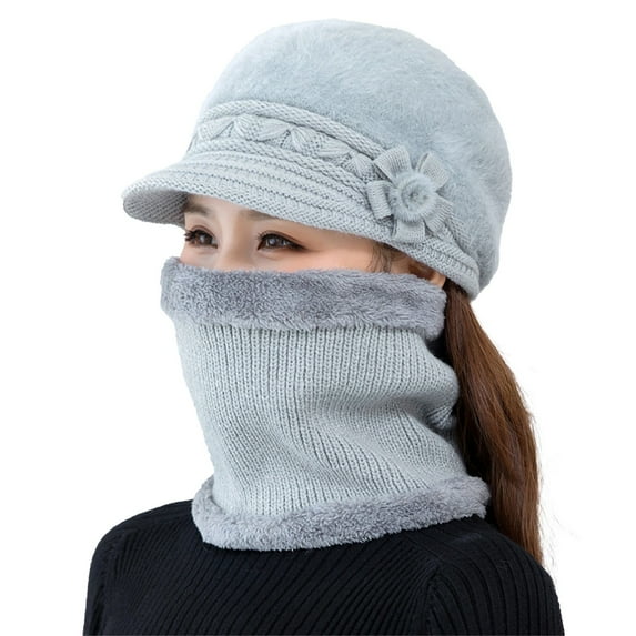iHPH7 Hat and Scarf Set Snow Caps Skull Cap Fleece Neck Gaiter Hat Scarf Warm Neck Gaiter Warm Hat Gray One Size