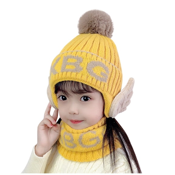 iHPH7 Hat and Scarf Set for Girls Winter Hat Kids Scarf Neck Warmer Beanie and Scarf Set Warm Beanie Winter Accessories Yellow One Size