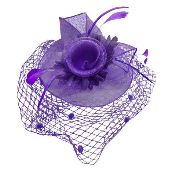 iHPH7 Hat with Veil for Women Derby Hats for Women Tea Party Headwear Fascinator for Women Church Hats for Women, Purple One Size