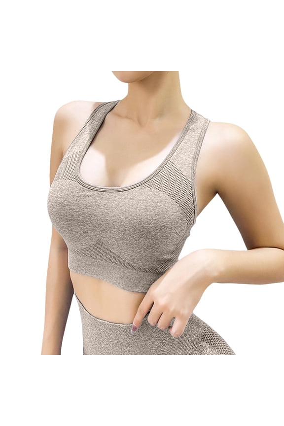 High Impact Sports Bras for Women High Support Padded Sports Bra Workout Bras for Women Racerback Bra for Yoga Khaki L